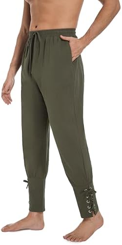 AIFARLD Mens Medieval Ankle Banded Pants Vintage Pirate Viking Co...