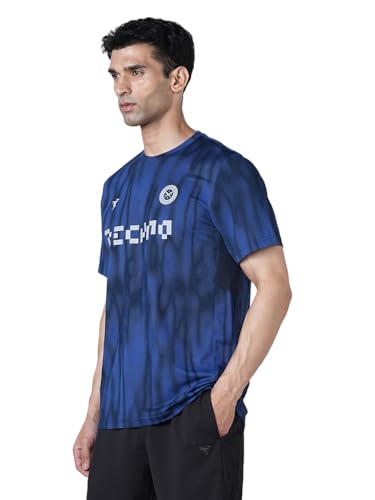 Image of TECHNOSPORT Men Cricket Fan T-Shirt IPL Printed Casual Sportswear Tee Typography Print Slim Fit Round Neck Short Sleeve Polyester Sports Tshirt for MenIPL MensJersey