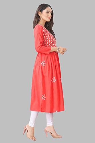 Image of Women's Rayon Embroidered Flared Kurtis