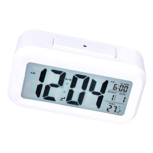 fkngcp Digital Alarm Clock LCD Backlit Silent Clock Smart Snooze Temperature Bedside (No Battery)