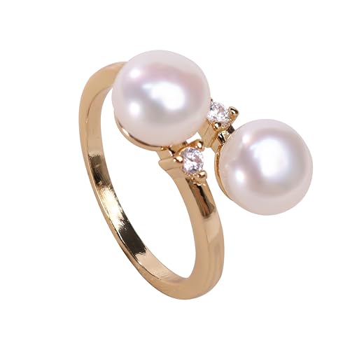 6-9 MM Natural Freshwater Cultured Pearl Ring for Women, 18k Gold-Plated and Sterling Silver, Ideal for Weddings Anniversaries Birthdays Parties Women's Jewelry Gift