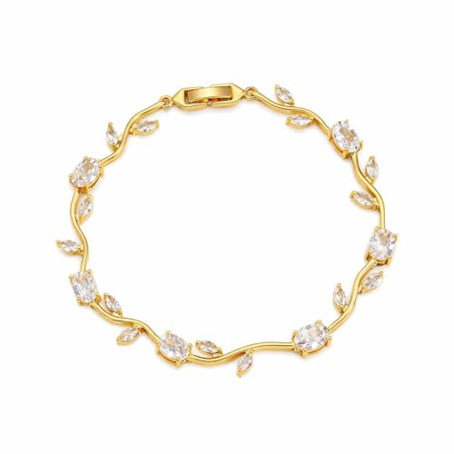 KuchhBhiKharido Princess Diaries Rhinestone Tulip Bracelet, Gold-Plated with Clear Cubic