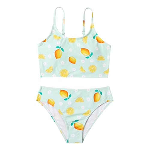 Summer Big Kids Girls Swimwear 2 Piece Swimsuit Kids Lemon Prints Bikini Set Swimwear Little Girls Bathing Suits