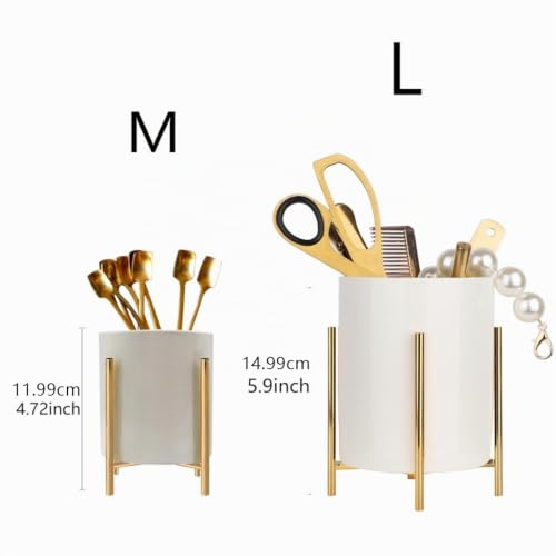 Pot de rangement en céramique blanche et son support doré élégant