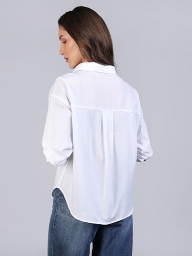 Image of Urbano Fashion Women's Cotton Full Sleeve Oversized Fit Casual Solid Slub Shirt with Spread Collar