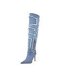 vivianly Womens Thigh High Boots Denim Pointy Toe Over The Knee Boots Stiletto Heel Long Boots size 6