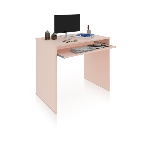 duehome | Mesa de Ordenador con Bandeja extraíble, Mesa Escritorio Juvenil, Modelo Smile, Color Rosa Nube, Medidas: 90 cm (Ancho) x 54 cm (Fondo) x 79 cm (Alto)