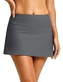 FitsT4 Sports Womens High Waisted 13' Mini Swim Skirts with Pockets Tummy Control Bathing Suit Skirt Bottoms for Women,Grey,S