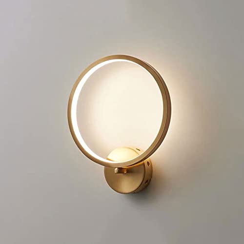 Luminaire mural à anneau de 18W : applique ronde moderne en laiton dorée