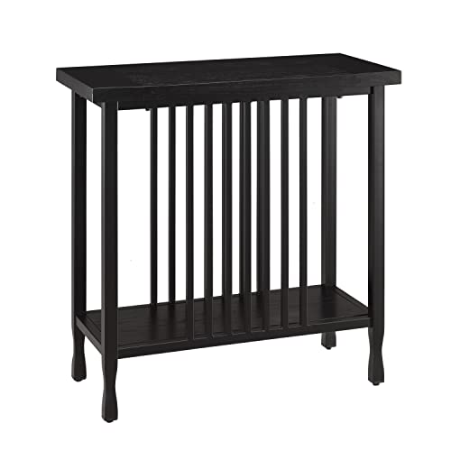Image of Leick Home 11205-BK Ironcraft Rustic Narrow Chairside Table with Shelf, Black Wash