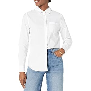 Amazon-Essentials-Womens-Classic-Fit-Long-Sleeve-Button-Down-Poplin-Shirt Amazon Essentials Women's Classic-Fit Long-Sleeve Button-Down Poplin Shirt, White, Small