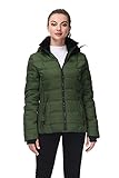SLOW DOWN Women Down Puffer Jacket with Hood Hooded Winter Down Puffer Coat for Women with Faux-Fur Hood & Collar(Olive Green, XL)