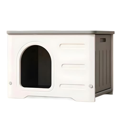 Diggly 猫 ハウス キャットハウス ペットハウス 小型犬用 プラスチック 猫小屋 屋外 室内 野良猫ハウス オールシーズン 毛布付き 防寒 雨よけ ペット用品 通気性 組み立て 洗える グレー おしゃれ (53*41*38cm,グレー)