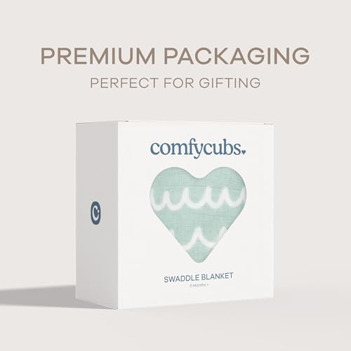 Image of Comfy Cubs Muslin Swaddle Blankets Pack of 1, 47 x 47 Inch Soft Cotton Baby Blanket Set, Large Multipurpose Wraps for Newborns - Self-Soothing Swaddles for Newborns - Green Doodle