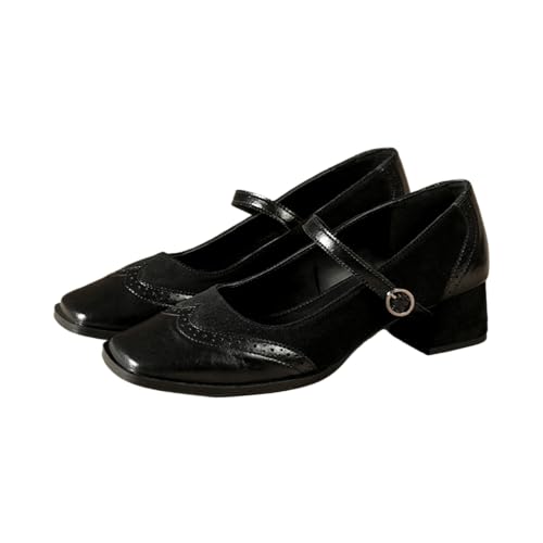 Image of Theater Duchess Mary Jane Heels for Women | Vintage-Inspired Square Toe Block Heels with Brogue Detailing | Classic Formal Pumps