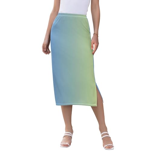 Violet Midi Skirt with Slit Womens Floral Mid Calf Skirt