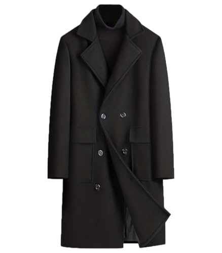 INVACHI Men's Wool Blend Pea Coat Notched Collar Double Breasted Overcoat Warm Winter Trench Coat