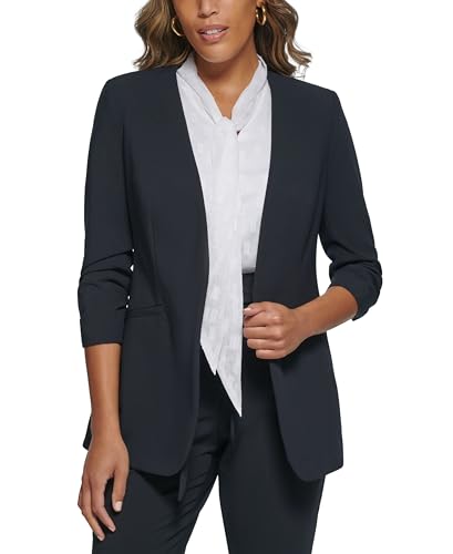 Calvin Klein Petite Open Front Scrunched Sleeve Jacket Navy 8P