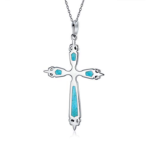 Bling Jewelry Religious Vintage Style Faith Hope Love CZ Accent Black Onyx Gemstone Created Blue Opal Cross Pendant Necklace For Women Teen .925 Sterling Silver October Birthstone2
