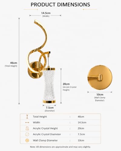 Image of FILLISKA Luxurious LED Wall Lamp for Home with Adjustable Colour Changing Function (1 Year Warranty)(French Gold-1053)