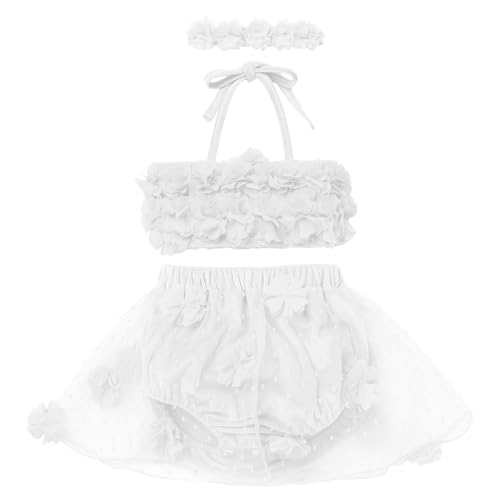 Tankini Swimming Suit: Toddler Baby Girls 3 Piece Summer Beach Outfit Solid Color Flower Velvet Halter Bikini Bathing Suit Beach Hawaii Holiday Casual Princess Swimwear White 12-18 Months