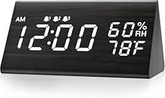 Digital Alarm Clock, with Wooden Electronic LED Time Display, 3 Alarm Settings, Humidity & product