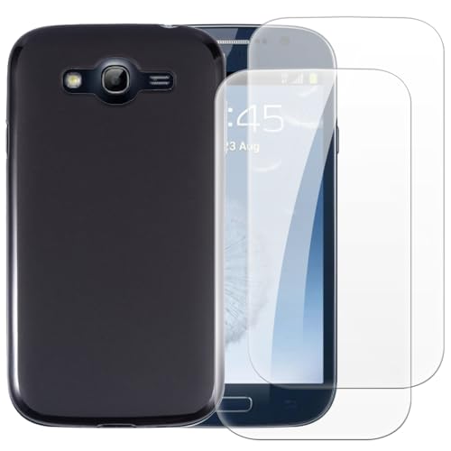 Shantime Case with 2 Pack Screen Protector Combo Compatible with Samsung Galaxy Grand Duos i9082, Shockproof Cover and Tempered Glass Set for Full Body Safety(Black)