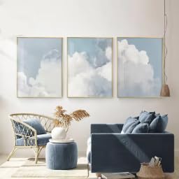 KEMEIQI Poster su tela in stile nordico scandinavo per la decorazione della stanza, con cielo blu e nuvole bianche, quadro da parete per interni (70x100cmx3/senza cornice)