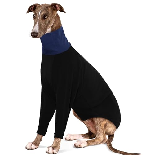 IECOii Windhundpullover,Whippet-Kleidung mit Langen Ärmeln, Rollkragen-Overall für italienische Windhunde,Hunde-Pyjama aus Fleece,Warmer Winter-Pullovermantel für Whippet,Windhund, Lurcher,Schwarz,XL