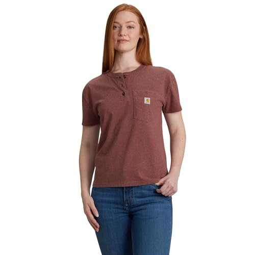 Image of Carhartt Women's 106813 Women's Loose Fit Short-Sleeve Heavyweight Henley T-Shi