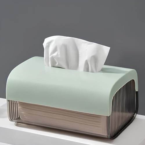 Image of oddpod Vue Desktop & Wall Mount Tissue Storage Box with Telescopic Spring /Facial Napkin Holder & Dispenser for Home, Office, Countertop, Car, Hotel, and Institutions - Smoky Mint