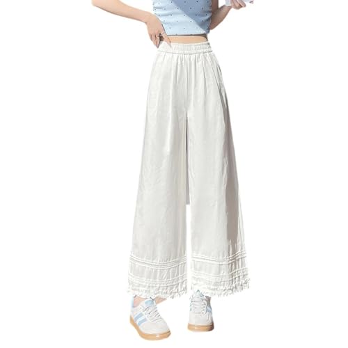 Women's Lightweight Wide-Leg Pants Fashion Lace Cropped Pants Loose Casual Straight Pants
