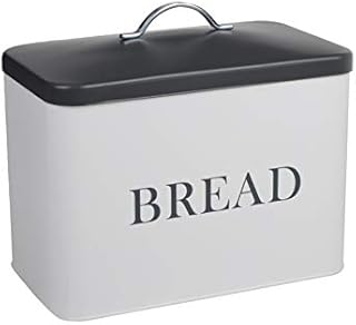 Extra Large Bread Bin White & Grey Bread Loaf Canister Vintage Metal Bread Box Container Kitchen Home Food Storage