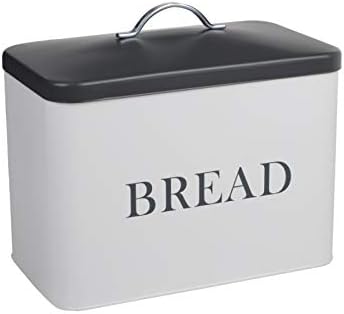 Extra Large Bread Bin White & Grey Bread Loaf Canister Vintage Metal Bread Box Container Kitchen Home Food Storage