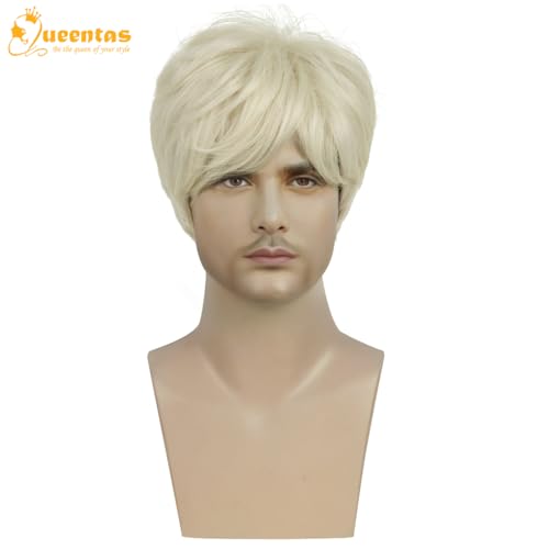 Image of QUEENTAS Mens Wig Short Blonde Wig for Men Natural Cowboy Costume Wigs for Men Short Synthetic Hair Male Wig