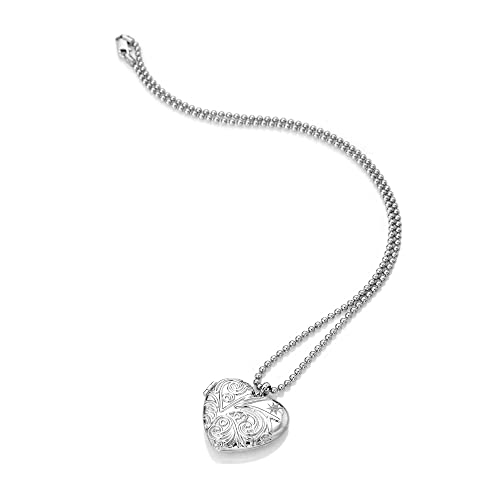 Image of Hot Diamonds Engraved Heart Locket in 925 Sterling Silver with Real Diamond | Silver Memory Keepsake Locket | 27mm x 25mm Heart Pendant with 18” Sterling Silver Chain Sentimental Jewellery for Women