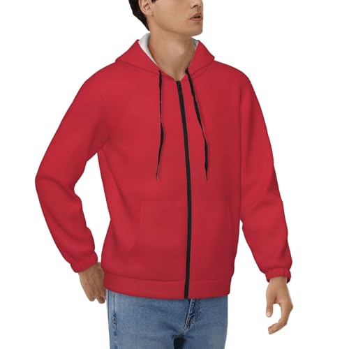 Men'S Lightweight Zip Up Hoodie Red Printed Long Sleeve Hooded Sweatshirt Slim Fit Jacket - Main Image
