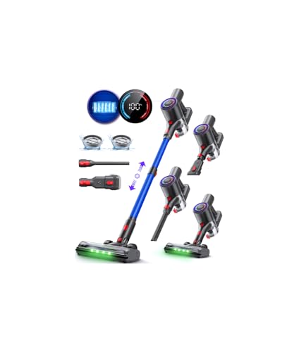 Zynet Aspiradora Sin Cable 40KPa/45Min/500W, Pantalla LED, Tubo Telescópico, Autónomo, Luz Verde, Aspiradora Escoba Sin Cable para Pelo de Mascotas/Alfombras/Suelos Duros