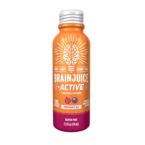 Image of BrainJuice Brain Support Shot, Gluten Free Supplement Shots for Energy & Focus, Healthy Drinks with Alpha GPC, Vitamin B, 2.5 fl oz, 12 Pack (Active Pomegranate Acai)
