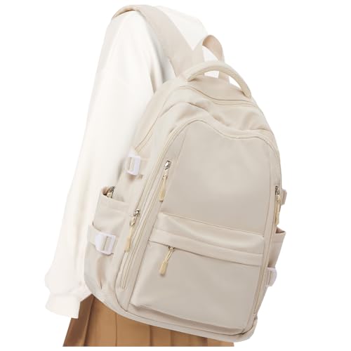 Lightweight School Backpack for Women, College Bag High School Bookbag for Teens Girls Boys, Large Laptop Travel Backpack for Men, Beige
