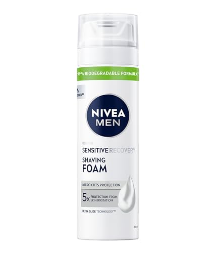 NIVEA MEN Sensitive Recovery Schiuma da Barba 200 ml, Shaving foam anti-irritazioni e micro-tagli per la rasatura della pelle sensibile, Skincare uomo con Camomilla ed Estratti Vegetali, Senza alcool