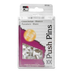 LEO200WH - Push Pins, Plastic, 7/16, 100/PK, White