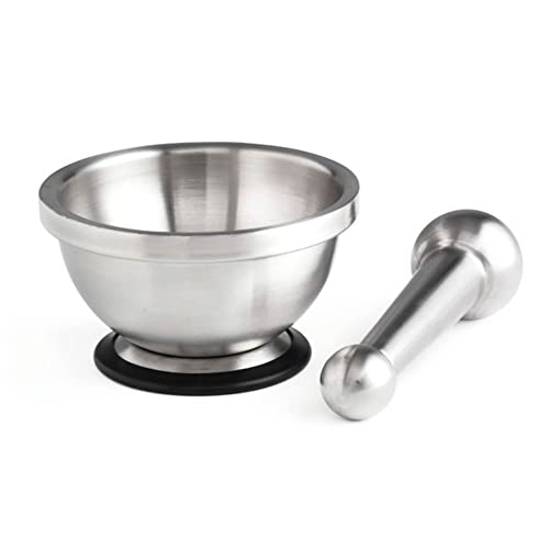 MASTRAD – Mortier Et Pilon De Cuisine– Inox Incassable – Non-Poreux – Base Stable – Design - Acier Inoxydable, 135x135x80