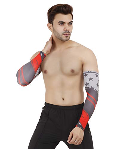 Image of NEVER LOSE Printed Arm Sleeves for Men & Women, Stretchable Breathable Compression Sports Sleeves for Gym, Cycling, Running, Driving & Outdoor Activities (Pack of 2 Pairs)