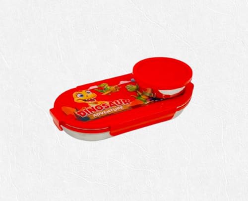 Image of BLAL BLALOval Stainless Steel Lunch Box with 1 Small Box Compact Design Airtight Leak Proof Lunch Box for Office, School, Picnic-600Ml+100Ml (Red)