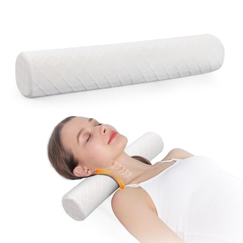 Cozyhealth 3.1 H Small Cervical Roll Pillow Medium Soft Memory Foam Neck Round Pillow Cylinder Bolster Pillow for Sleeping Round Neck Support for Bed Legs Back and Yoga (White Small - 3.1 H)