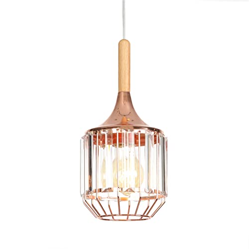 Luces colgantes de madera y metal oro rosa con cable ajustable 7