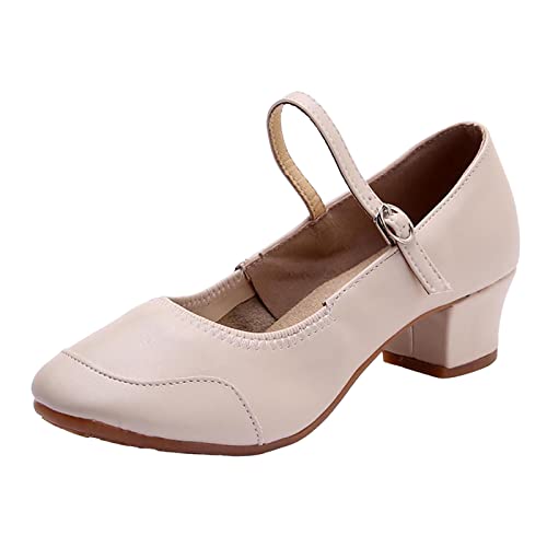 Zapatos de baile para mujer Cerrados Tacón Bajo Sandalias Elegantes Bombas Hebilla Color Sólido Cómodo Zapatos latinos Suela Suave Zapatos de Jazz Mujeres Fiesta Dance Tango Zapatos Bailarinas