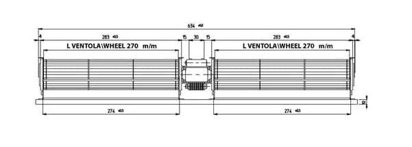 FIGEVIDA Motore Ventola tangenziale Doppia 2 x 270mm 645mm stufe a Pellet compatibile per EMMEVI FERGAS 120102