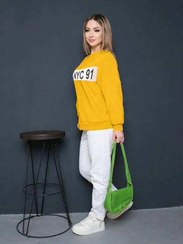 Image of LEOTUDE Women's Boyfriend-Loose Fit Round Neck Solid || Sweatshirt for Women (Color Black) |Material: Loopknit